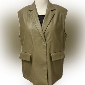 $218 Free people native youth XANTHE SLEEVELESS BLAZER OLIVE vegan leather L new